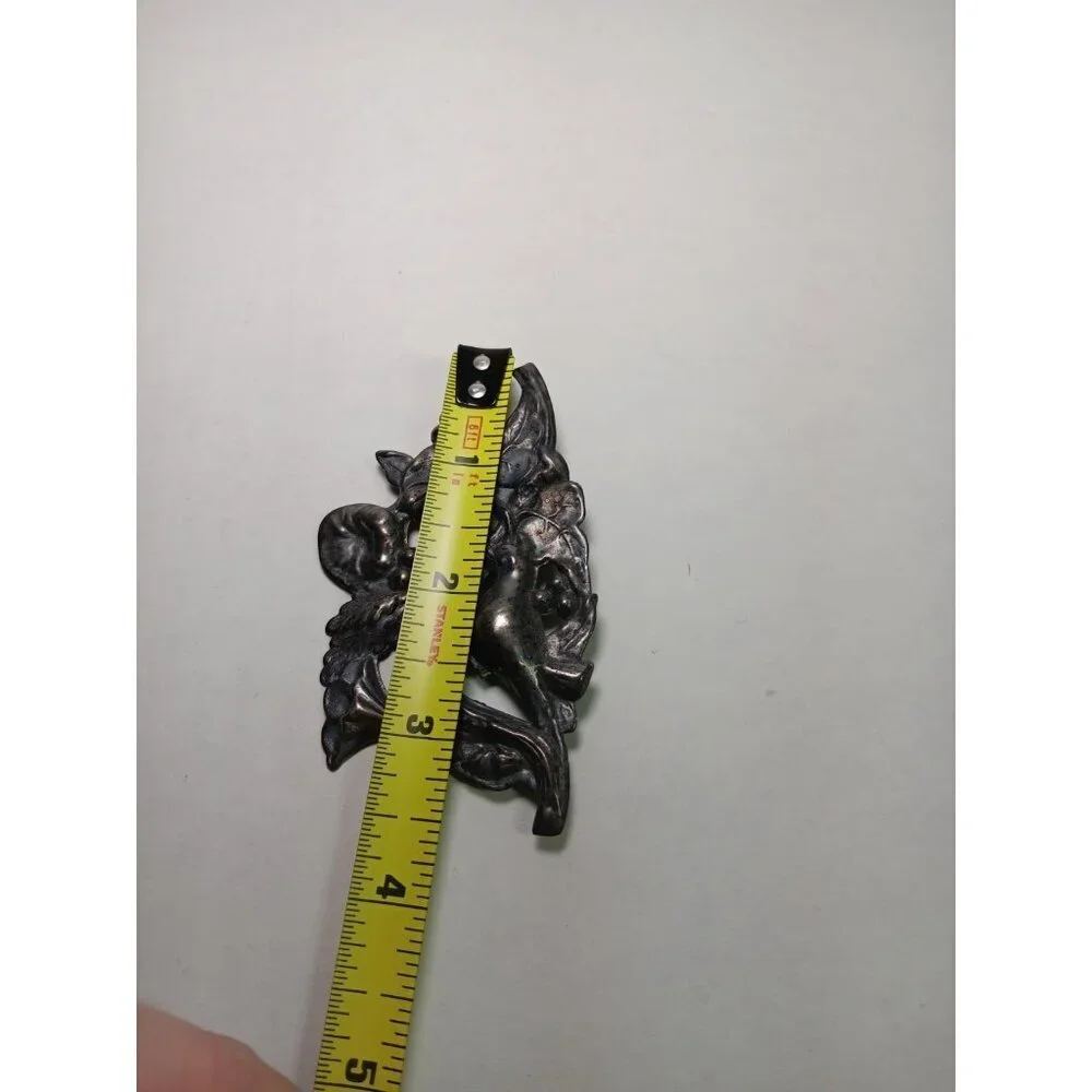 Vintage Brooch Art Nouveau Silver Repousse Floral Hummingbird Collectible